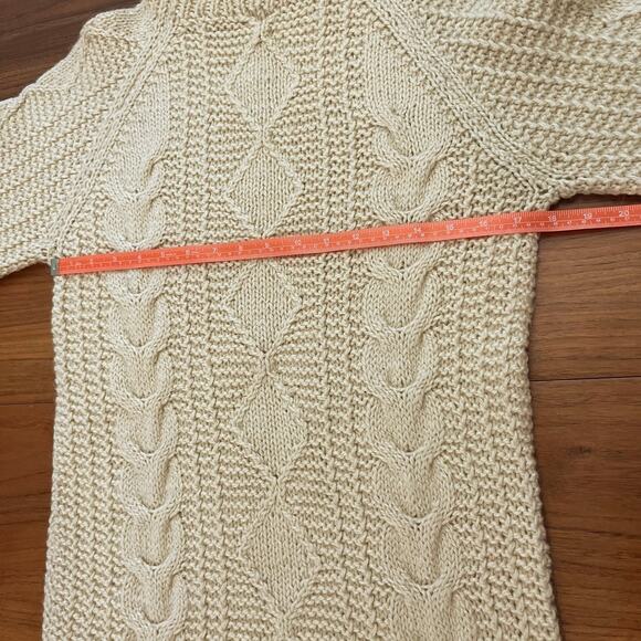 Fisherman Sweater Unisex Size M Crewneck Cable Knit Diamond Cream Wool Natural - Picture 7 of 9